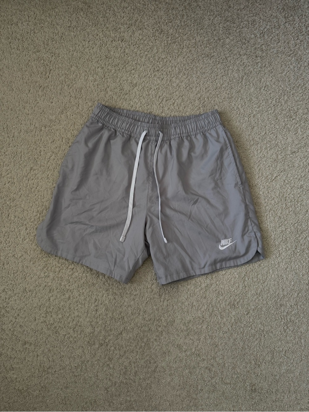 Nike Light Gray Performance Shorts with White Drawstring